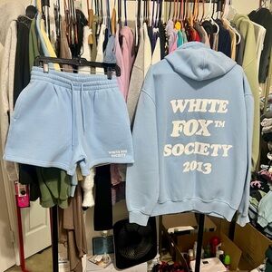 White Fox Boutique Society Baby Blue Hoodie & Shorts Set